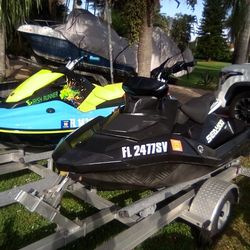 Pair 2023 Yamaha Jet Blaster & 2022 Sea-Doo TRIXX 30 & 40 Hours. With Aluminum Trailer. Titles & Registration. 