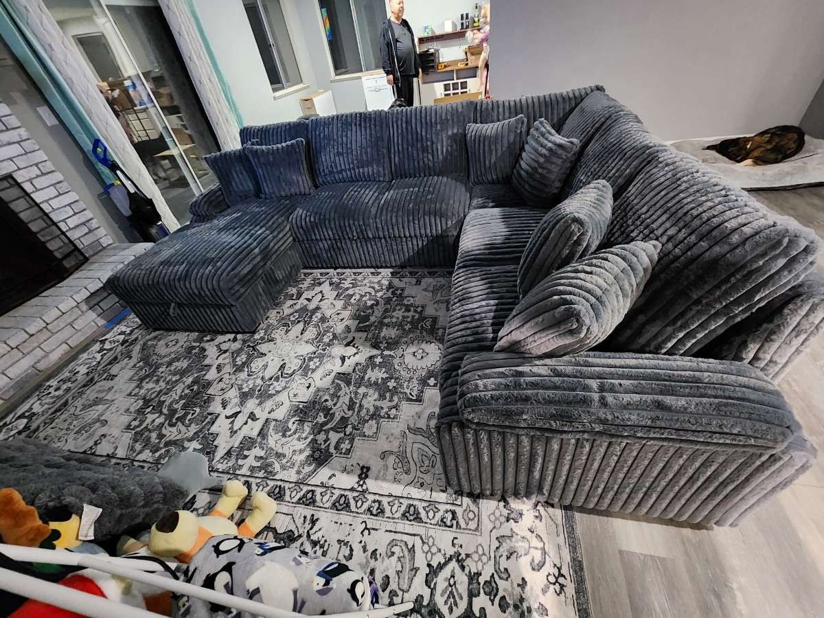 Grey SLEEPER SECTIONAL. REALLY SOFT. GET SAME LIKE PICTURE OR CHOOSE FROM 5 COLOR