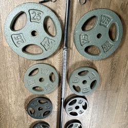 NEW CONDITION: 6 ft Steel Standard Barbell With CAP Weight Plates: 25s, 10s, 5s & 3s ( Total: 106 lbs)