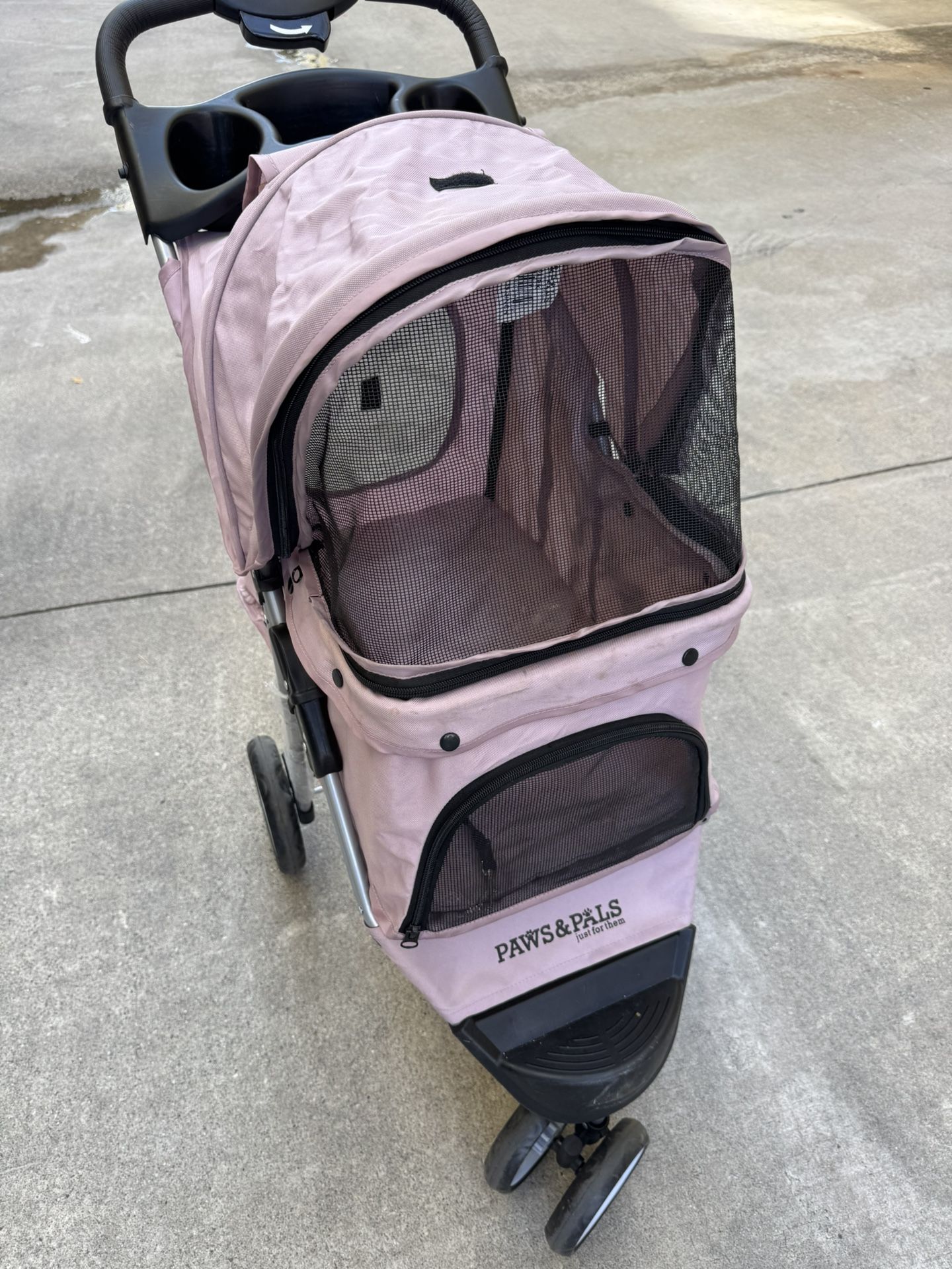 Paws & Pals 3 Wheeler Elite Jogger Pet Stroller Cat/Dog Easy to Walk Folding Travel Carrier, Pink