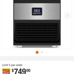 Gilati Commercial Ice Maker 300 lb./24 H Freestanding Ice Maker Machine with 75 Ib. Storage, Stainless Steel