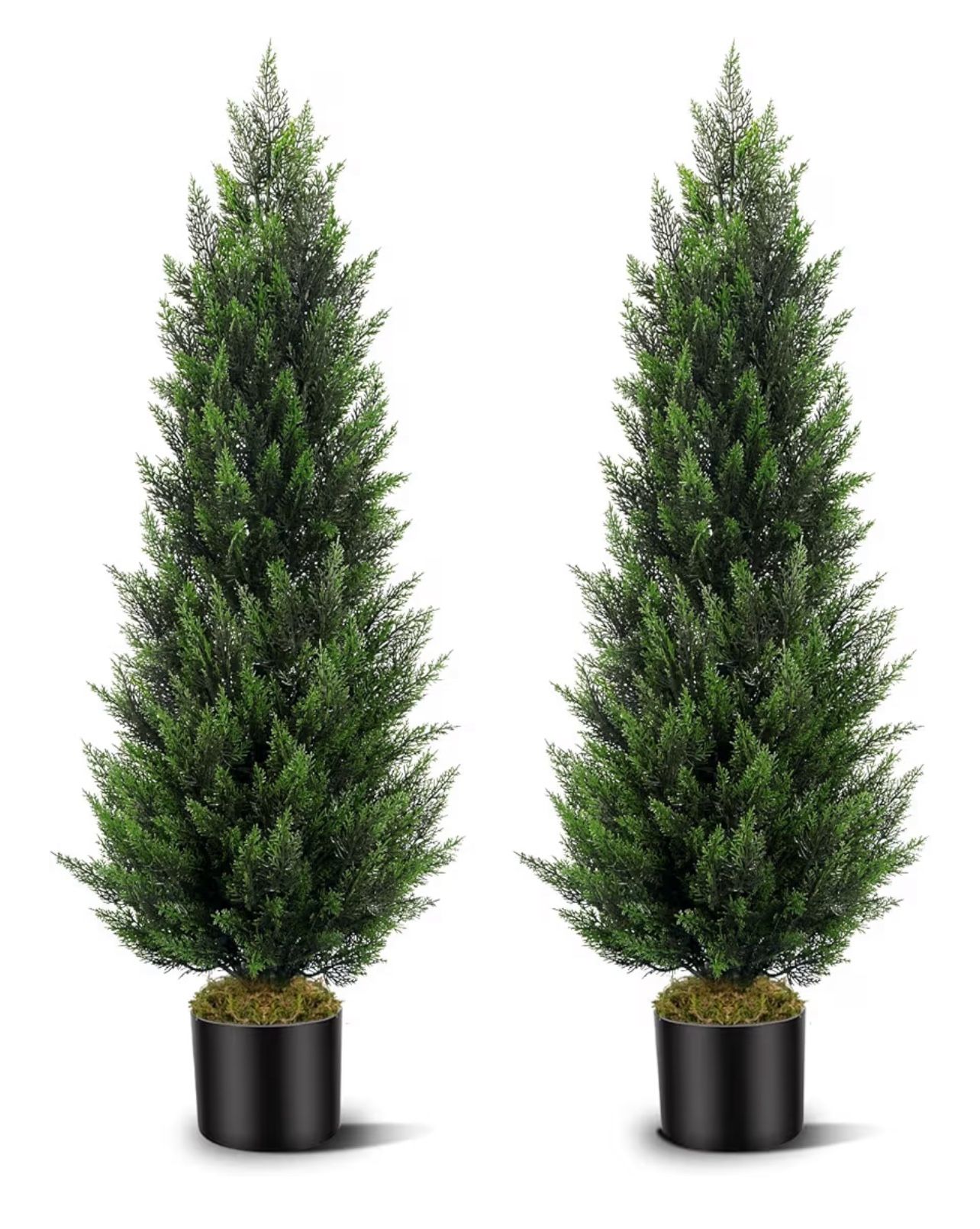 Artificial Topiary Cedar Trees 4FT Tall 2 Set, Outdoor Indoor Faux Pine Shrubs Plants, Retail $90