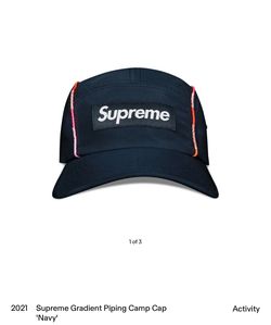 Supreme Gradient Piping Camp Cap ‘navy’ $80