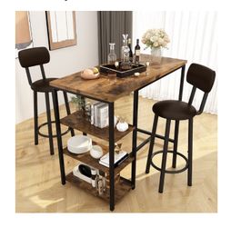 Counter Height Bar Table Set with Storage & Stools