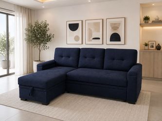 Navy Blue Sectional Sofa with Storage Chaise