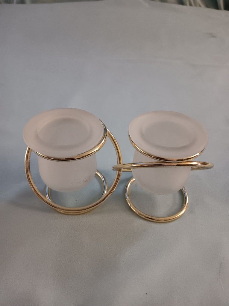 Partylite GEMINI Tealight or Votive Holders - Set of 2 Interlocking Gold Rings