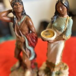 Vintage.  Universal Statuary Native American 1976 & 1980 Squaw Statue Figures 15" Tall