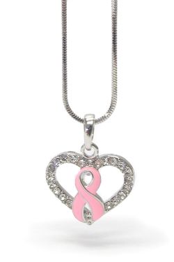 *NEW ARRIVAL* Crystal Pink Ribbon Heart Pendant Necklace - Breast Cancer Awareness *See My Other 90 Items*