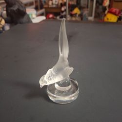 Lalique Frosted Crystal Glass Pheasant Ring Holder On Clear Base 4"H Made In France Signed On Bottom