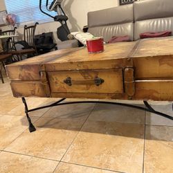 Antique Leather Coffee Table 