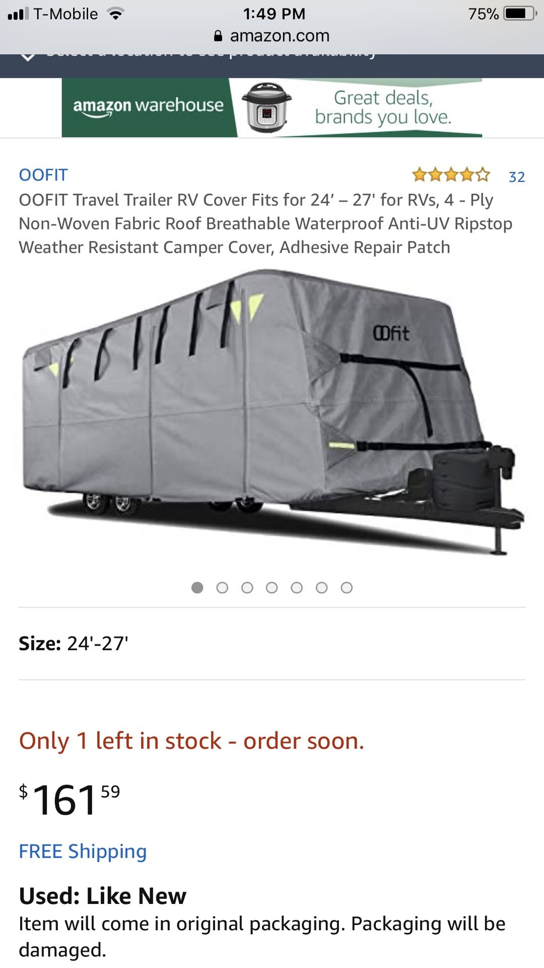 OOFIT DELUXE TRAVEL TRAILER COVER BRAND NEW 24-27 FEET