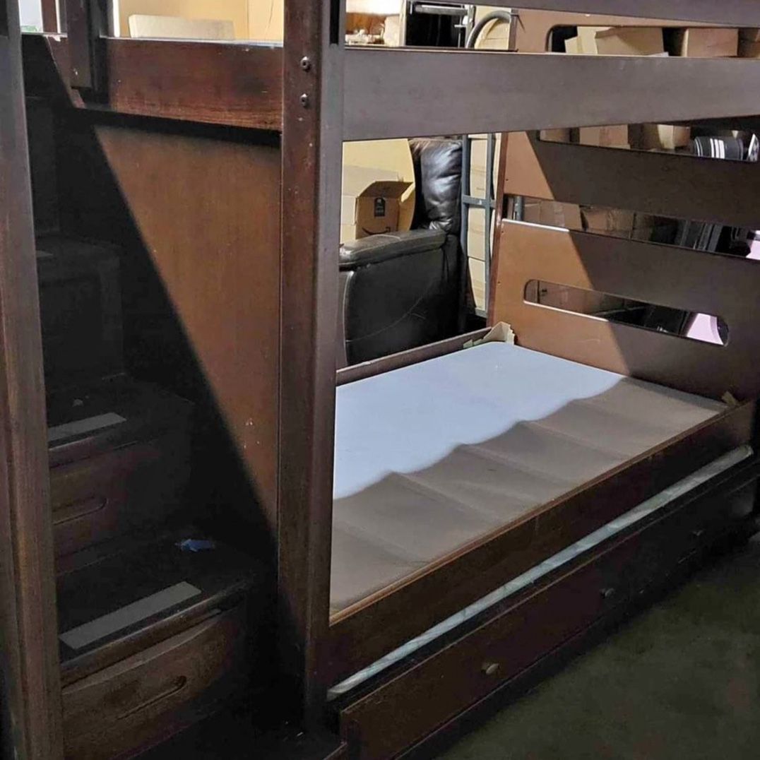 Twin size bunked with stairs