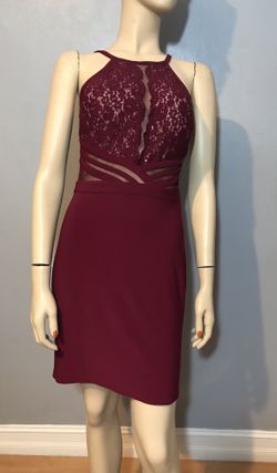 Morgan & Co Sz 7 Burgundy Wine Sequin Mesh Back Mini Dress