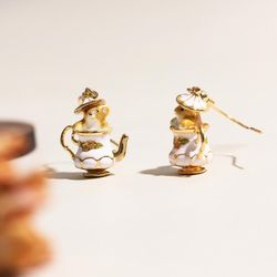 Hand-painted fairy tale style hamster and teapot