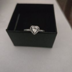 Size 6 Pandora Cubic Zirconia Sterling Silver Heart Ring. No original ring box.