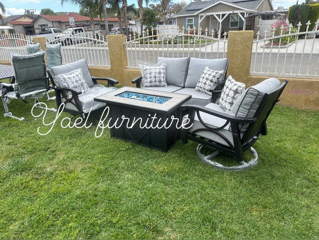 Patio Outdoor Furniture Set Sunbrella Fabric With Fire Pit 