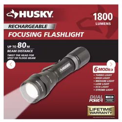 Husky 1800 Lumens Dual Power LED Rechargeable Tactical Focusing Flashlight