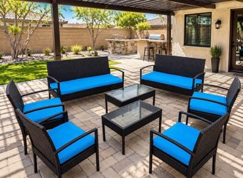 8 Piece Rattan Steel Frame Patio Furniture Set *New*