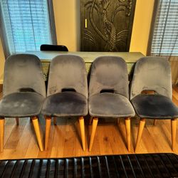 Set of 4 Blue Suede Chairs 