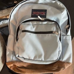 JanSport Backpack – Light Blue w/ Suede Bottom 