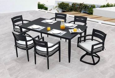 Table Has Scratches Newly Assembled Aluminum Outdoor Dining Bistro Sets Patio Dining Set 7 Pcs