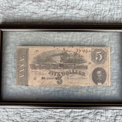 Framed Confederate $5