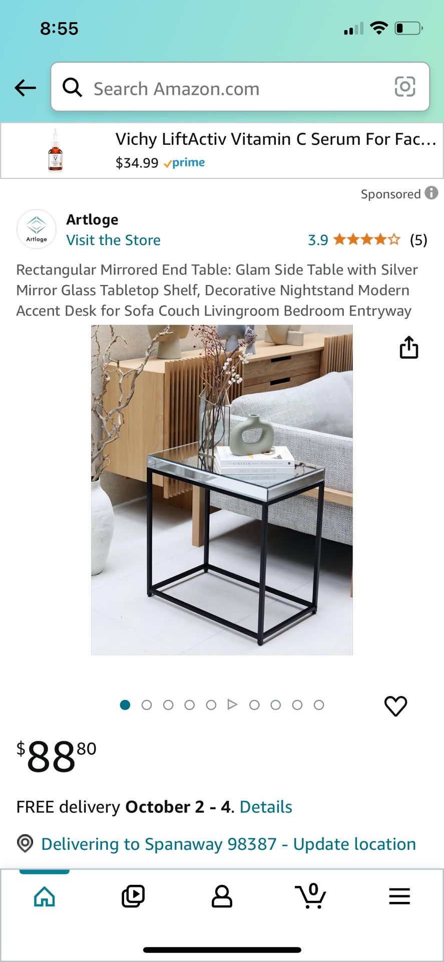 Rectangular Mirrored End Table: Glam Side Table with Silver Mirror Glass Tabletop Shelf, Decorative Nightstand Modern Accent Desk for Sofa Couch Livin