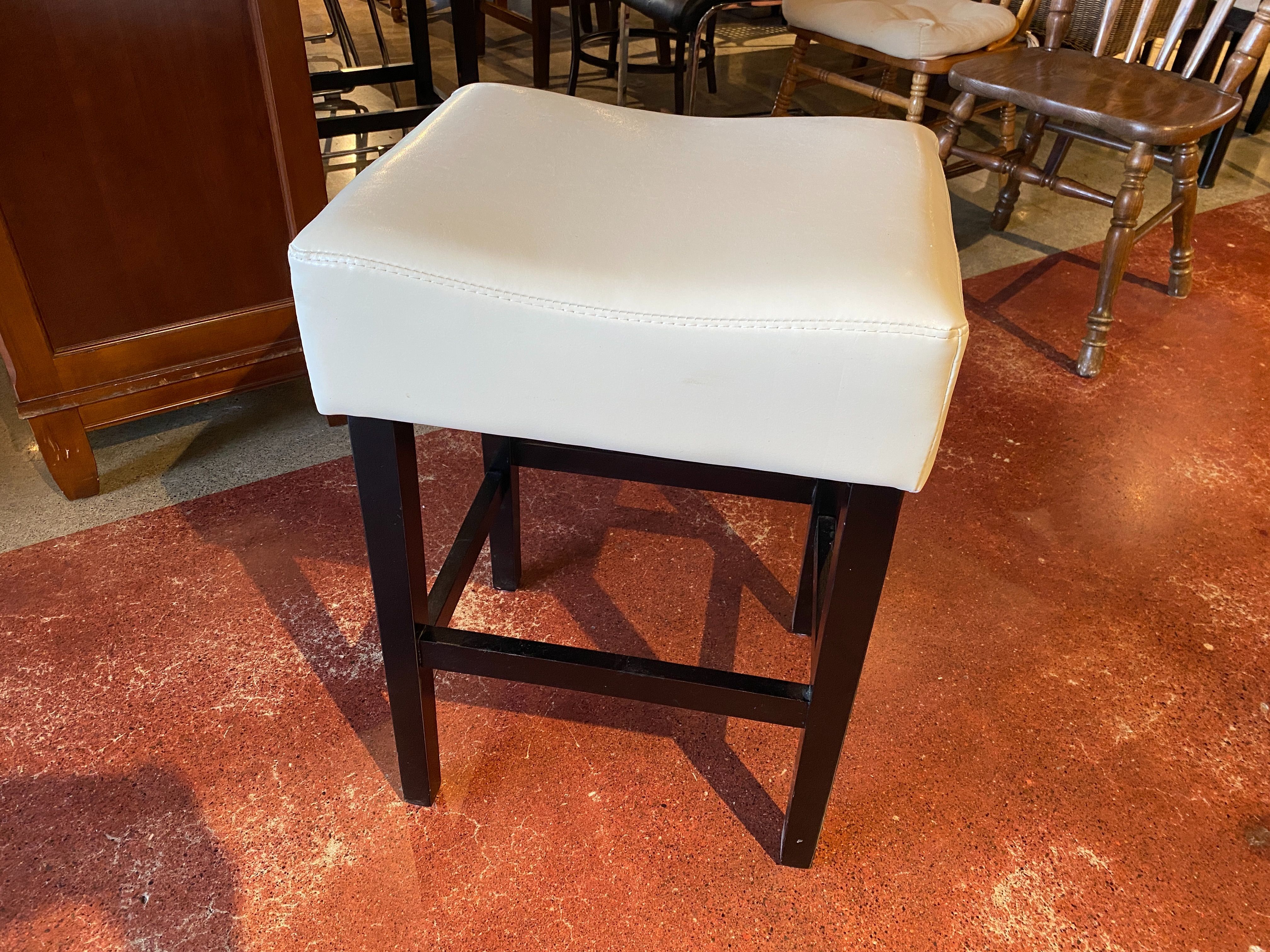 White Leather Backless Saddle Seat Counter Stool