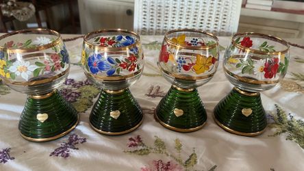 Vintage Reuge Swiss Musical Wine Glasses – Hand Painted Set