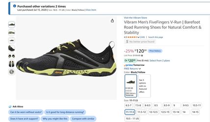 Vibram FiveFingers V-Run barefoot running shoes (us10.5-11)