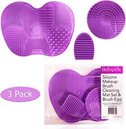 #1 Bellapelle 3 Piece Makeup Brush Cleaner Mat Set and Brush Egg Purple or Pink