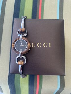  Authentic Gucci Black Stainless Steel Bamboo Bezel Watch