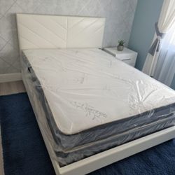 Queen Size Bed Frame With MATTRESS NEW Bed Set Queen Size White Bed Frame Mattress And Box spring Set 