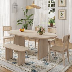 Appalachian 6-Piece Rubber Wood Oval Dining Table Set with Bench and Chairs