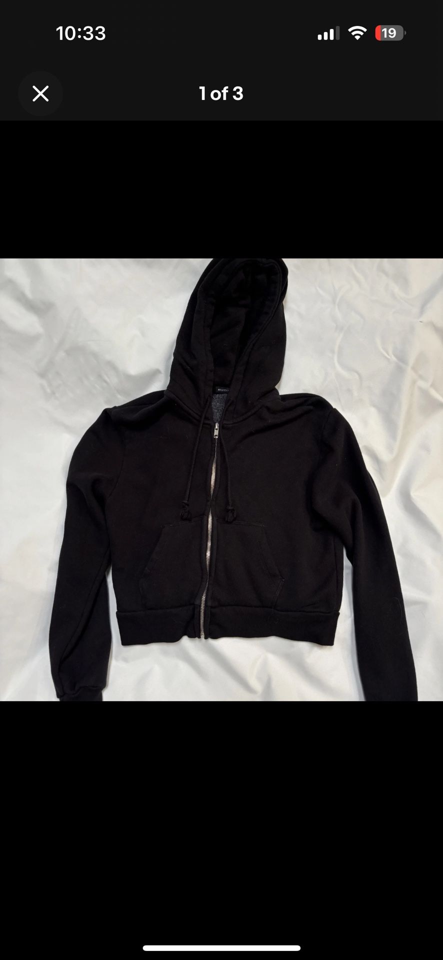 Brandy Melville Black Cropped Zip-Up Crystal Hoodie