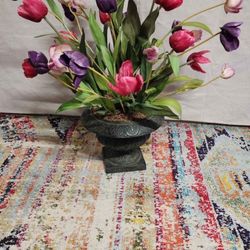 tulips in fancy heavy iron vase