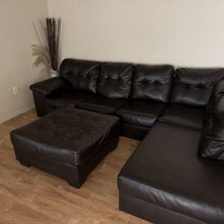 Brown Leather Sectional 
