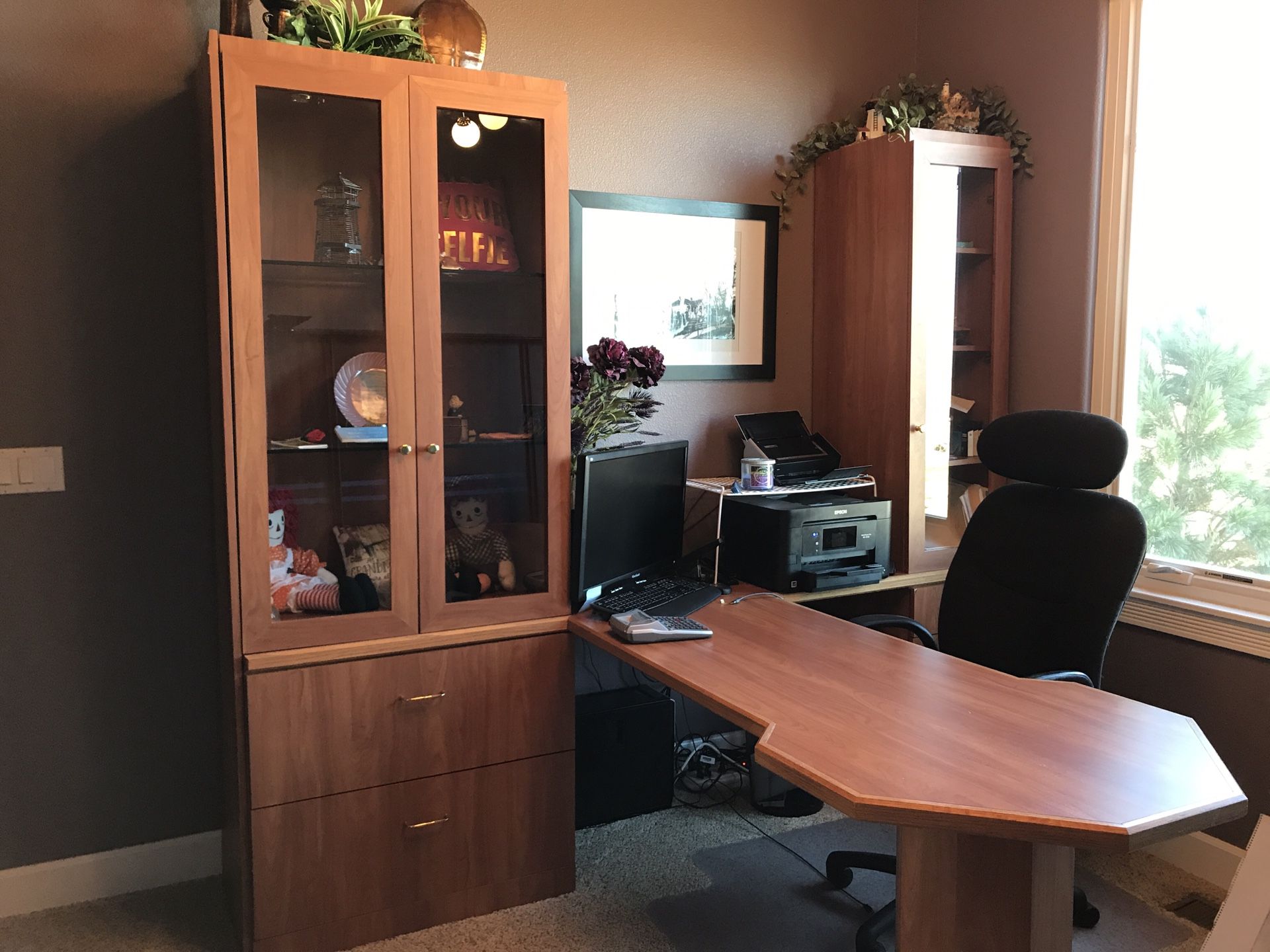 Desk /file cabinets/ curio cabinets