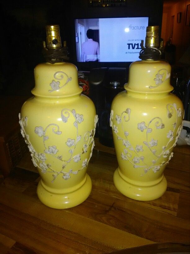 2 Vintage Lamps With Hand Made White Trim