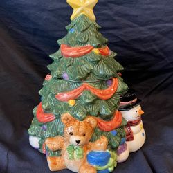 Vintage Christmas Tree Cookie Jar Share the Joy 
