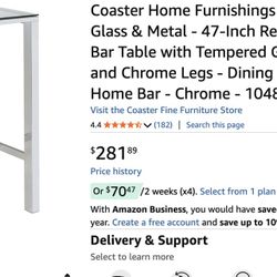Coaster Home Furnishings - Tolbert - Glass & Metal - 47-Inch Rectangular Bar Table with Tempered Glass Top and Chrome Legs - Dining Room & Home Bar - 