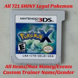 Pokemon X - Authentic Nintendo 3DS - All 721 SHINY Pokemon - Max Items/Events!!