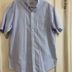 L.L.Bean men’s traditional fit blue&white seersucker button down shirt large