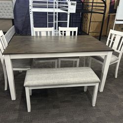 Brown Gray And White Farmhouse Table Set 