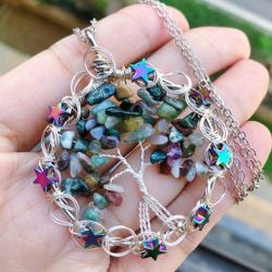 Indian Agate Gem Tree Of Life Water-Drop Necklace Chakra Reiki Healing Amulet