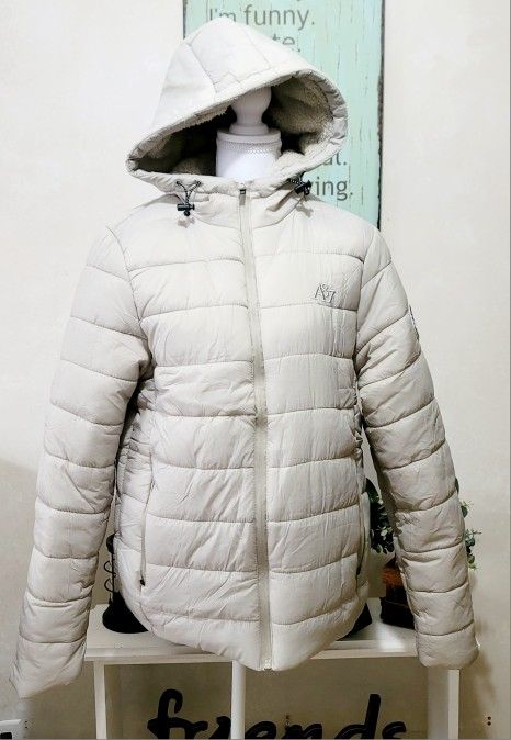 Woman's Aeropostale Beige Hooded Fleece Lined Puffer Jacket