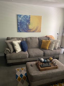 Gray Fabric Sofa and Chair w/ Ottoman