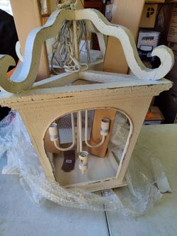 Magic Home 16x16x29 Farmhouse Style 4 light chandelier pendant light fixture in antique white finish