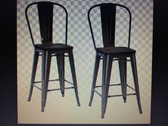 Dorel Home Products Luxor 24” Metal Counter Stool with Wood Seat, Set of 2, Antique Gunmetal