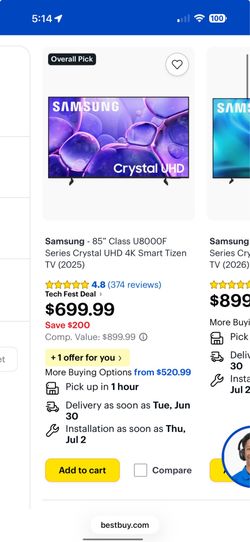 Samsung - 85" Class U8000F Series Crystal UHD 4K Smart Tizen TV